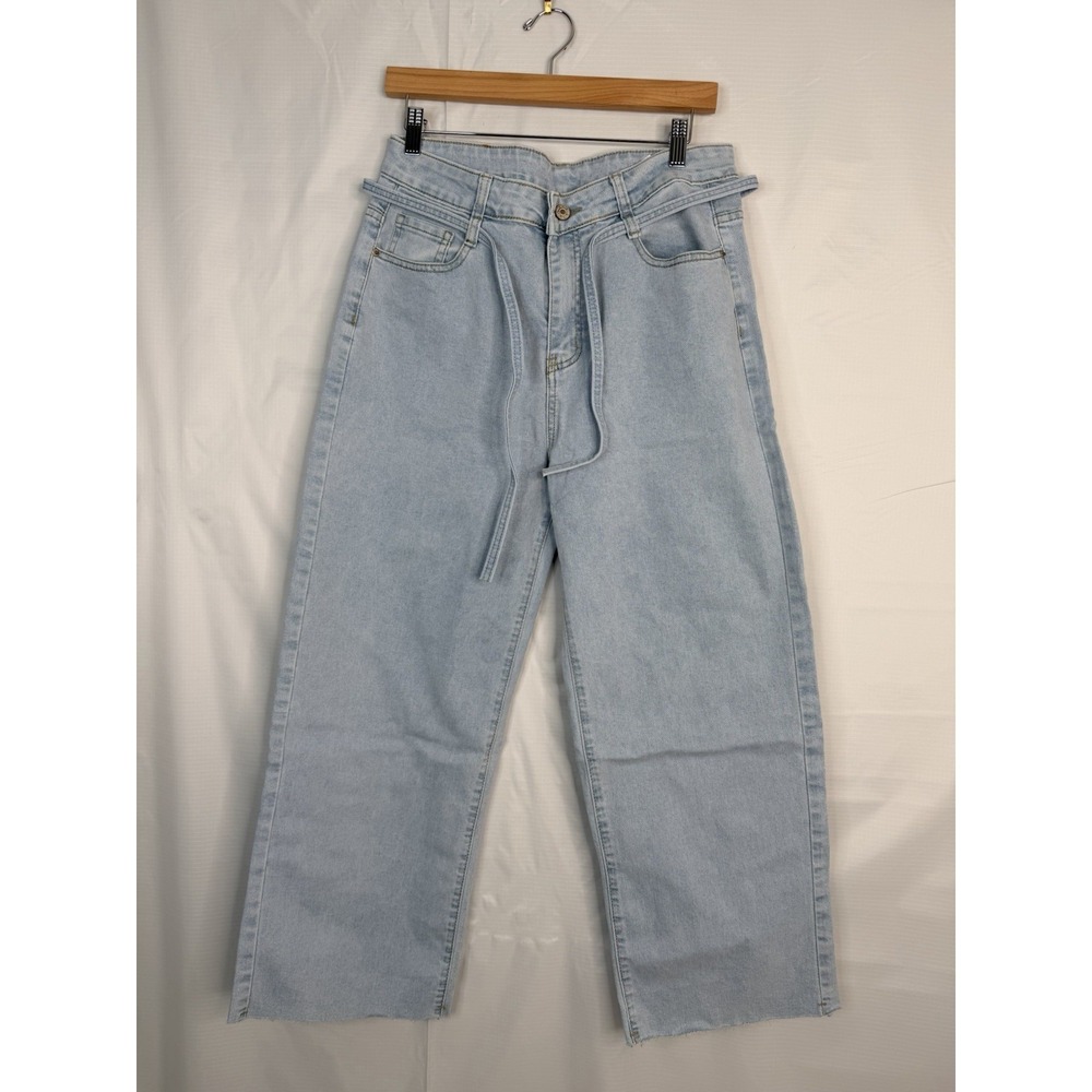 NWOT Allimy‎ High Rise Wide Leg Crop Jeans Light Wash Raw Hem Size 12